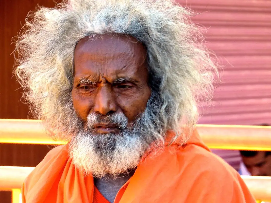 Retrato de um asceta de barba e cabelos brancos